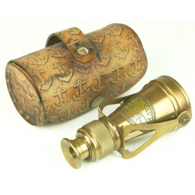 Telescopio monóculo náutico en latón con estuche de cuero 2