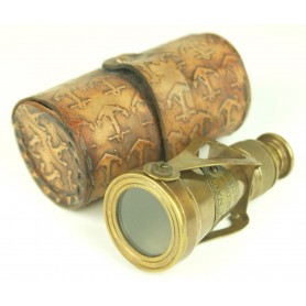 Telescopio monóculo náutico en latón con estuche de cuero