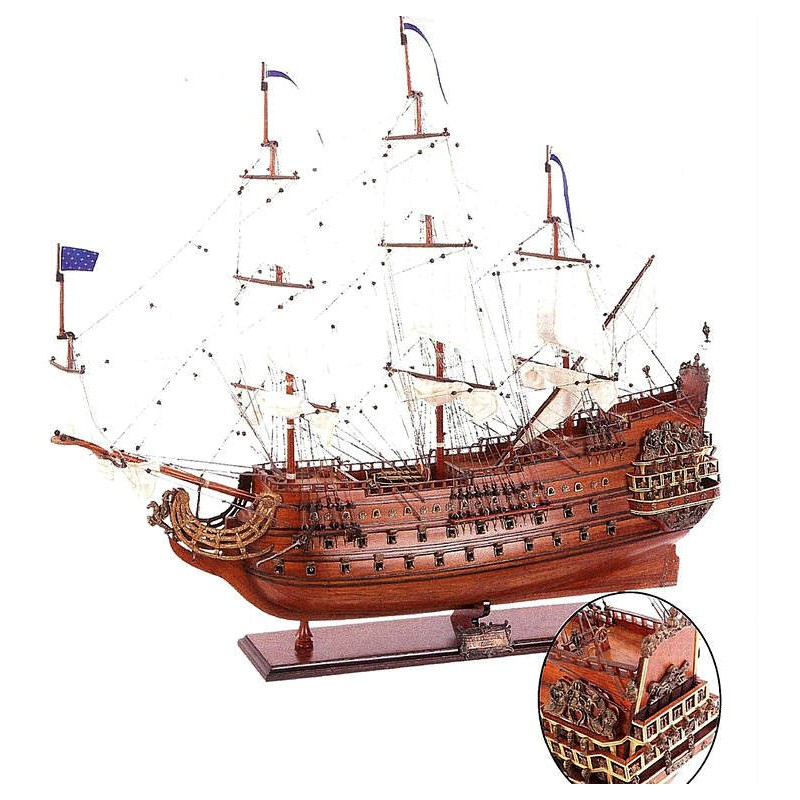 Maqueta naval artesanal  del buque francés le Soleil Royal en el mercader del mar para decoración náutica y marinera