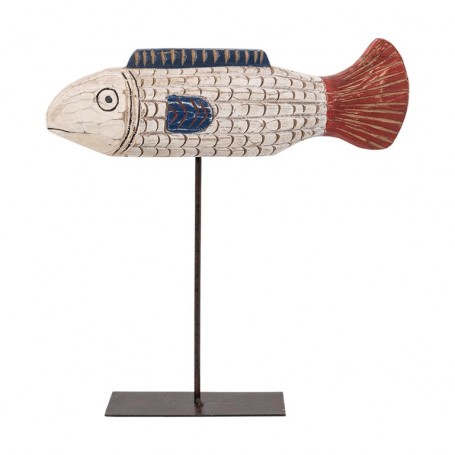 Figura pez de madera sobre peana