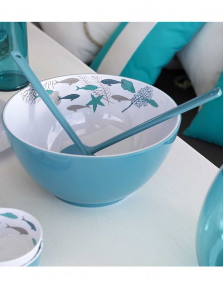 Bol náutico para ensalada con cubiertos, set de 3 piezas