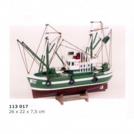 BARCO DE PESCA PINTADO A MANO EN TONOS VERDE Y ROJO