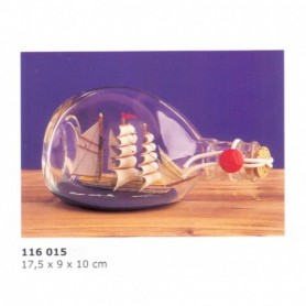 Miniatura naval de velero de época en botella