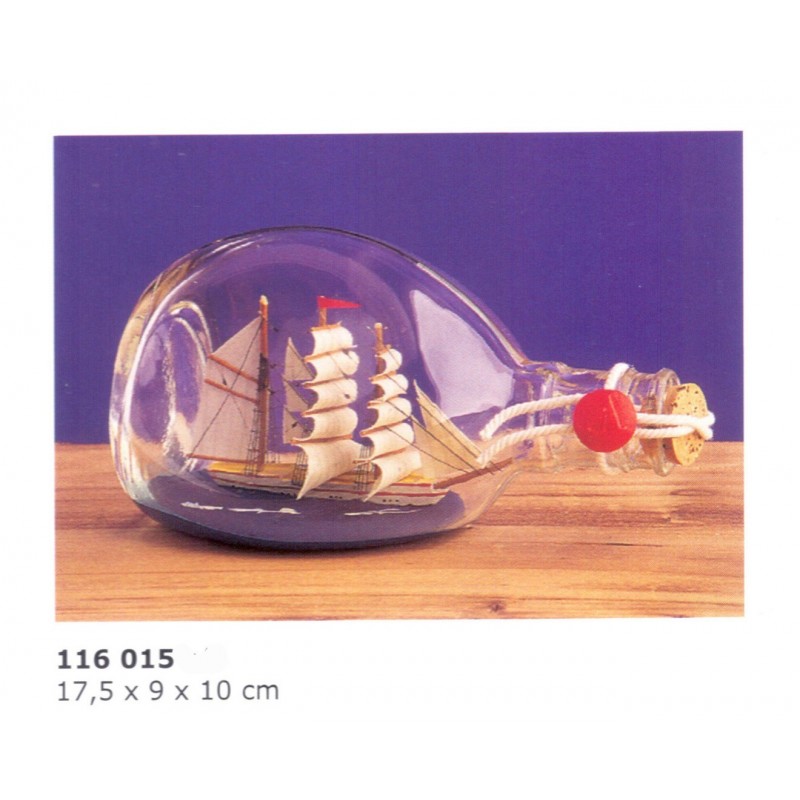 Miniatura naval de velero de época en botella
