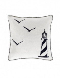 Cojín náutico de faro y gaviotas elaborado en algodón