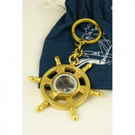 LLAVERO RUEDA DE TIMÓN EN LATÓN CON BRÚJULA 