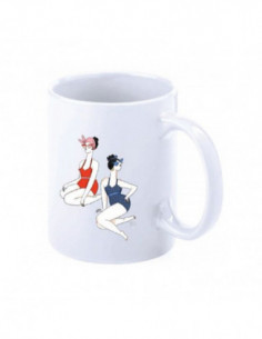 Taza marinera decorada con dos elegantes bañistas